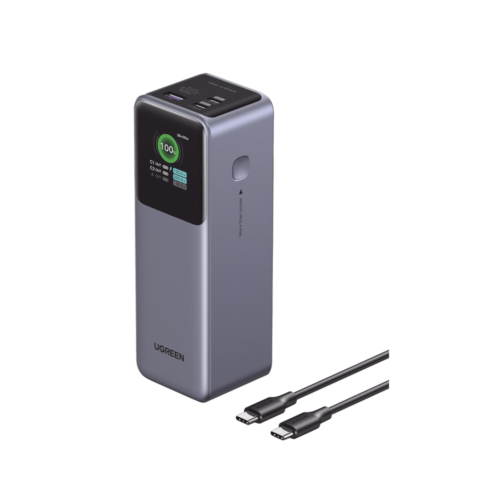 Power Bank de 25000mAh | 3 Salidas 200W Max. | USB-A + 2 USB-C | PD 3.0, QC3.0 | FCP | SCP | Pantalla Inteligente | Carcasa Ignifuga | Color Gris | Incluye Cable USB de 50cm | Carga tu Laptop de Manera Segura.