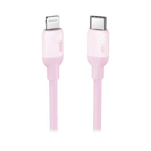Cable USB-C a Lightning / Certificado MFi / 1 Metro / Adecuado para iPhone, iPad, iPod / Carga Rápida PD 20W /  Sincronización de Datos de hasta 480 Mbps / Goma de Silicona y  TPE. / Suave al Tacto / Color Pink