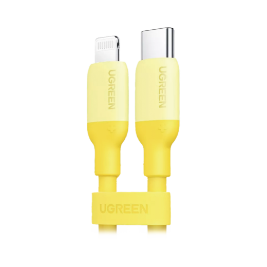 Cable USB-C a Lightning / Certificado MFi / 1 Metro / Adecuado para iPhone, iPad, iPod / Carga Rápida PD 20W /  Sincronización de Datos de hasta 480 Mbps / Goma de Silicona y  TPE. / Suave al Tacto / Color Yellow
