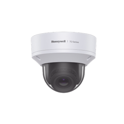 Domo IP 8 MP / Lente Mot. 3.6 a 11 mm / H.265 / NDAA / ONVIF / IK10 / WDR 130 dB / IA Avanzado Detección Sabotaje / Movimiento / Rostros / Intrusión / Merodeo / Objeto Abandonado / Alarma y Audio I/O / PoE / Serie 70 / Honeywell Security