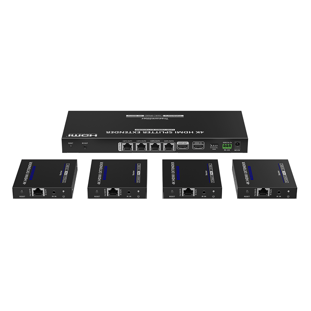Kit Divisor y Extensor HDMI | 1x4 | Hasta 70 m |Resolución 4K @ 60 Hz | Cat 6/6a/7 | IPCOLOR | CERO LATENCIA | EDID | RS232 | Salida Loop / PoC - Image 2
