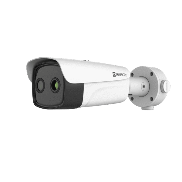(Hikmicro) Bala IP Dual / Térmica 9.7 mm (384 X 288 ) / Óptico 4 mm (4 Megapixel) / 40 mts IR / IP66 / PoE / Termométrica / Detección de Temperatura / MicroSD