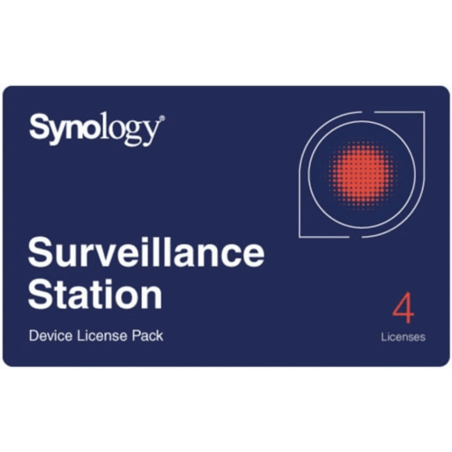 Licencias de Dispositivos de Vigilancia Synology | Paquete de 4 Licencias | Compatibilidad con Cámaras IP, Módulos de E/S, Altavoces IP | Gestión Centralizada CMS | Licencias Predeterminadas Incluidas.