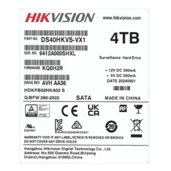 Disco Duro Enterprise 3.5" 4 TB / Hikvision / 7200 RPM / SATA / Alto Rendimiento / Recomendado para NVRs HIKVISION