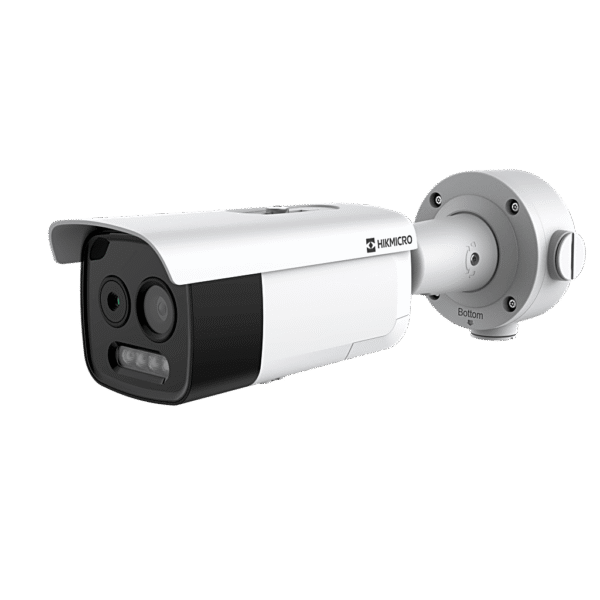 (HIKMICRO) Cámara Bala IP Bi-Espectral / Térmica (256 X 192 / 3.6 mm) + Óptica (5 MP / 4.3 mm) / IA GUANLAN / Rango: -20°C a 650°C / 2°C Tolerancia / Detección de Fuego y Humo / Alarma Visual y Audible / Dual Light