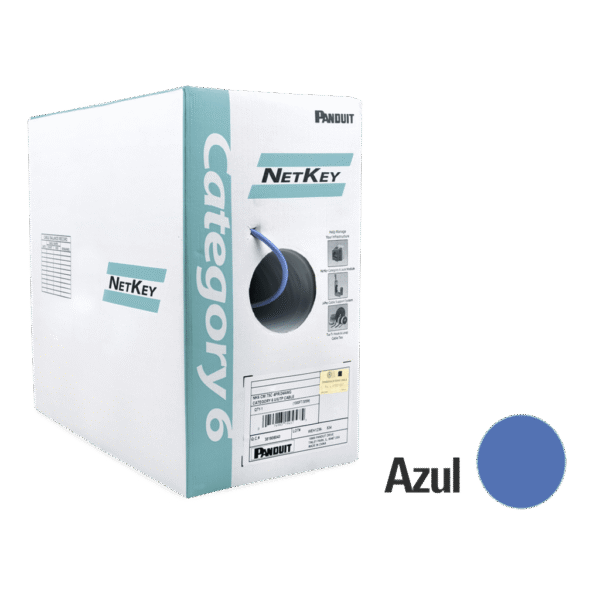 Bobina de Cable UTP 305 Metros (1000 Pies) de Cobre, NetKey, Azul, Categoría 6 (24 AWG), 1000Mbps, Riser (CMR), de 4 Pares