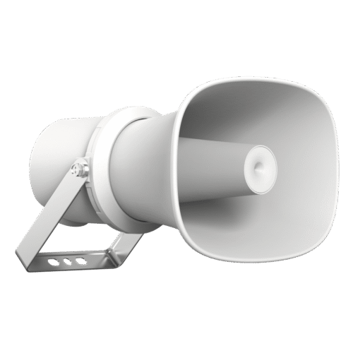 Bocina (Altavoz IP ) | Tipo Trompeta | 25 Watts | POE | Anti-corrosión | Metal | IK10 | Entrada de alarma | Voceo en tiempo real | Calendarización de audios | Síntesis de Voz (TTS)