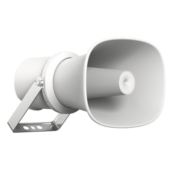 Bocina (Altavoz IP ) | Tipo Trompeta | 25 Watts | POE | Anti-corrosión | Metal | IK10 | Entrada de alarma | Voceo en tiempo real | Calendarización de audios | Síntesis de Voz (TTS)