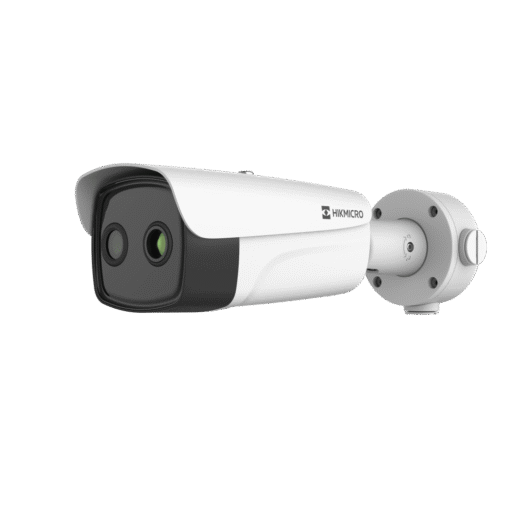 (HIKMICRO) Bala IP Bi-Espectral / Térmico (384 × 288 / 15.4 mm) / Rango: -20°C a 150°C / ± 8°C Margen / Detección de Temperatura y Humo / VCA 3.0 / PoE+ / Exterior IP67 / IK10 / Anticorrosión (NEMA 4X)