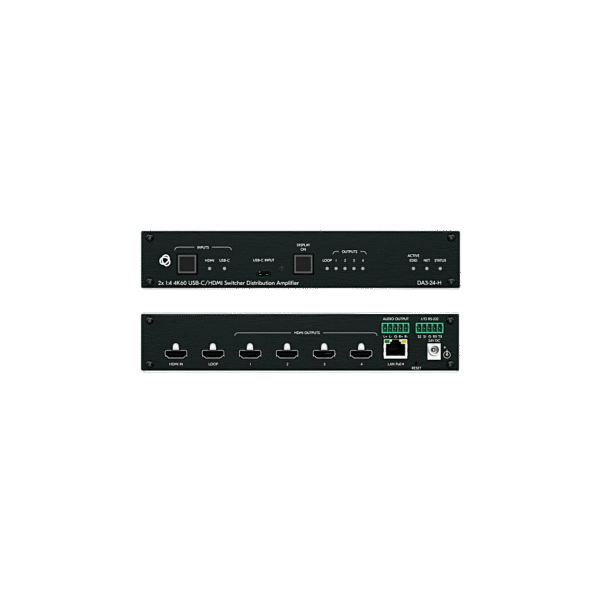 Distribuidor y Switcher 2x1:4 | 4K@60Hz 4:4:4 | HDMI 2.0b | HDCP 2.3 | 18Gbps | EDID Inteligente | Escalado Automático | Audio Analógico | RS-232 | Alimentación 20 VDC | Montaje en Rack 1U | 21.46 cm x 16.30 cm x 4.36 cm (8.45 in x 6.