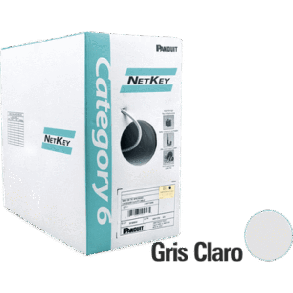 Bobina de Cable UTP de 305 Metros (1000 Pies) de Cobre, NetKey, Gris Claro, Categoría 6 (24 AWG), 1000Mbps, Riser (CMR), de 4 Pares